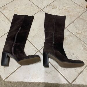 Nine West Brown Suede Knee-High Boots Braided Detail 3.25” Heel Neutral Size 10